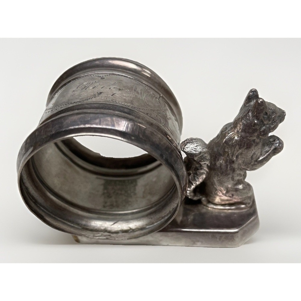 Vtg Squirrel Silverplate Personalized "Riley" Napkin Ring Simpson Hall Miller&Co